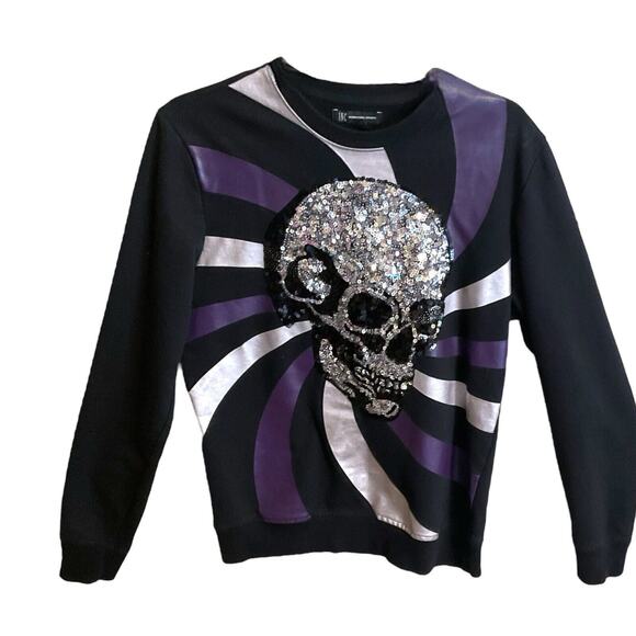 INC Women's Size S Sequin Skull Long Sleeve Sweatshirt - Trendy Casual Top - Picture 1 of 6